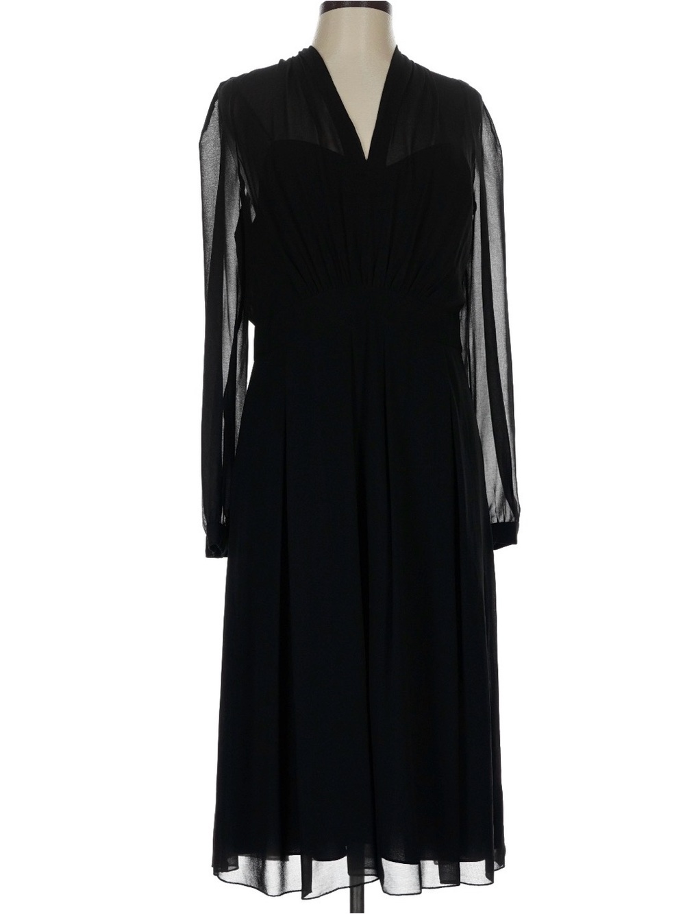 Anne Klein Black Long-Sleeve V-Neck Midi Dress